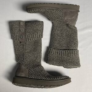 Ugg Knit Boots Women's 7 Cardy Mid Calf Grey Pull-On Button Winter Boots 1094949